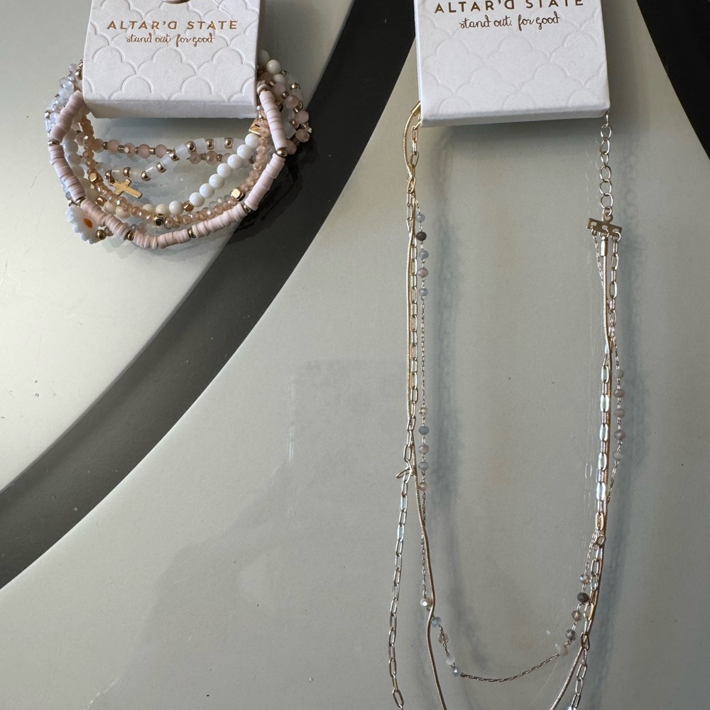 Altar'd State Pink and Silver Bracelet Set